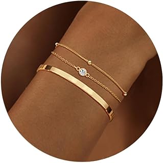 Moodear Gold Bracelet for Women 14K Real Gold Bracelet Sets for Women Dainty Snake Chain Bracelet Adjustable Cuban Link Bracelet for Women Cuff Bangle Gold Stackable Bracelets for Womens Jewelry Sets