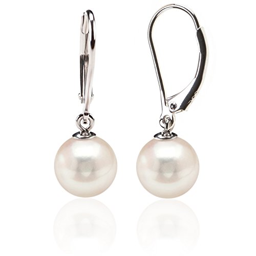 Sterling Silver Simulated Shell Pearl Earrings Leverback Dangle Studs