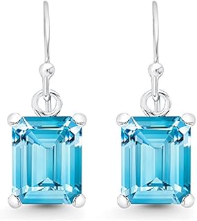 Sterling Silver 10x8mm Emerald-Cut Gemstone Dangle Earrings