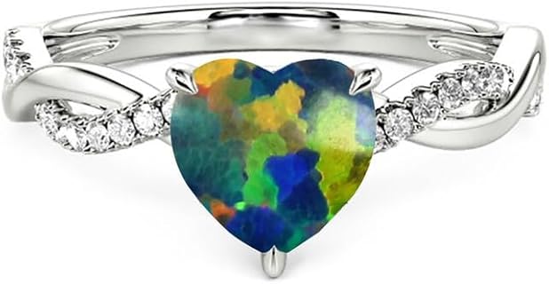 Adjustable Heart-Shaped Fire Opal Engagement Ring in 925 Sterling Silver with Pear-Shaped Opal and Infinity Twist Design