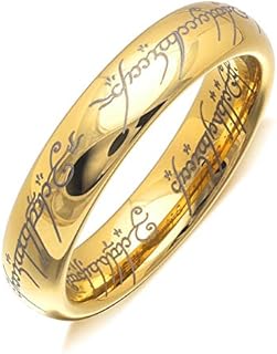 Ginger Lyne Tungsten Carbide Wedding Band for Men Women or Couples - 4mm or 6mm Heavy Comfort Fit One Ring of Power Anniversary Engagement Lords and Ladies Fantasy Bridal Jewelry