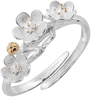 Dainty Cherry Blossom Cluster Ring For Women Fashion Tiny Flower Vine Stacking Ring Open Adjustable Finger Expandable Wrap Comfort Fit Band Eternity Statement Wedding Jewelry Birthday Gift For Girls BFF