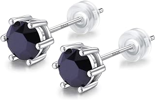 925 Sterling Silver Plated on Brass,Silver Needle Black Obsidian,Earring Stud with Gift Box,Men Women