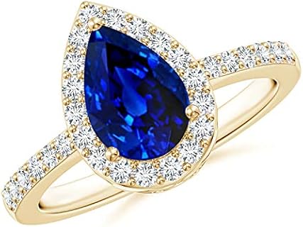 1.85Ctw Pear Shaped Blue Sapphire & CZ Diamond Halo Prong Set Engagement Wedding Ring 925 Sterling Sliver
