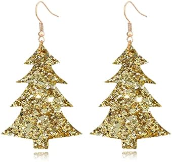 French Wire Christmas Tree Faux Leather Sequins Dangle Alloy Earrings for Women and Girls - Holiday Inspired Design
