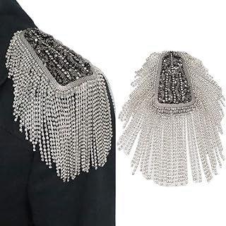 2 pcs Silver Chain Tassel Rhinestone Epaulette Crystal Shoulder Epaulet Spirk Shoulder Badge Brooch Pin For Blazer Punk suit coat