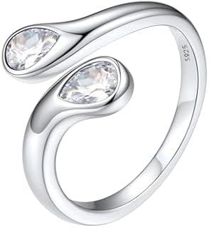 Diamond-Studded Silvora 925 Sterling Silver Adjustable Birthstone Ring for Women and Girls with Pear-Shaped Design