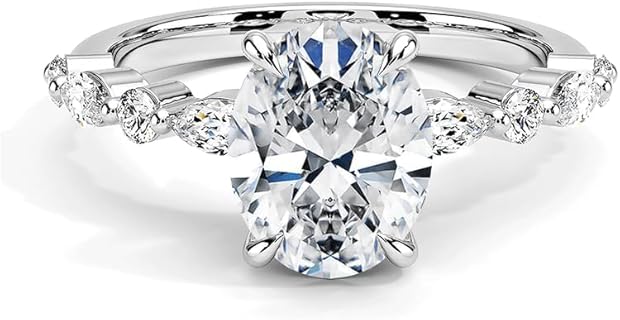 Oval-Cut Moissanite 2.3 ct. Engagement Ring, Platinum Plated Non-Precious Metal, Hypoallergenic for Women, Unique Marquise Design