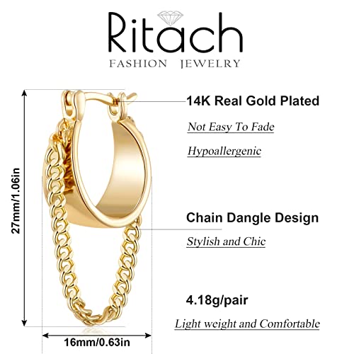 925 Sterling Silver Small Huggie Hoop Earrings for Women Trendy 14K Gold Plated Chain Hoop Flower Dangle Drop Earrings