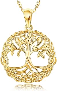 Authentic 14K Gold Tree Of Life Pendant Necklace with Box Chain for Women and Girls, Symbolizing Wisdom and Eternal Growth