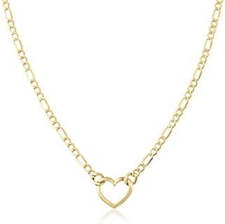 Jewelry Atelier Gold Filled Figaro Heart Necklaces – 14K Yellow Gold Filled Heart Pendant with Solid Figaro Chain for Women with Different Sizes (2.7mm, 4.5mm)