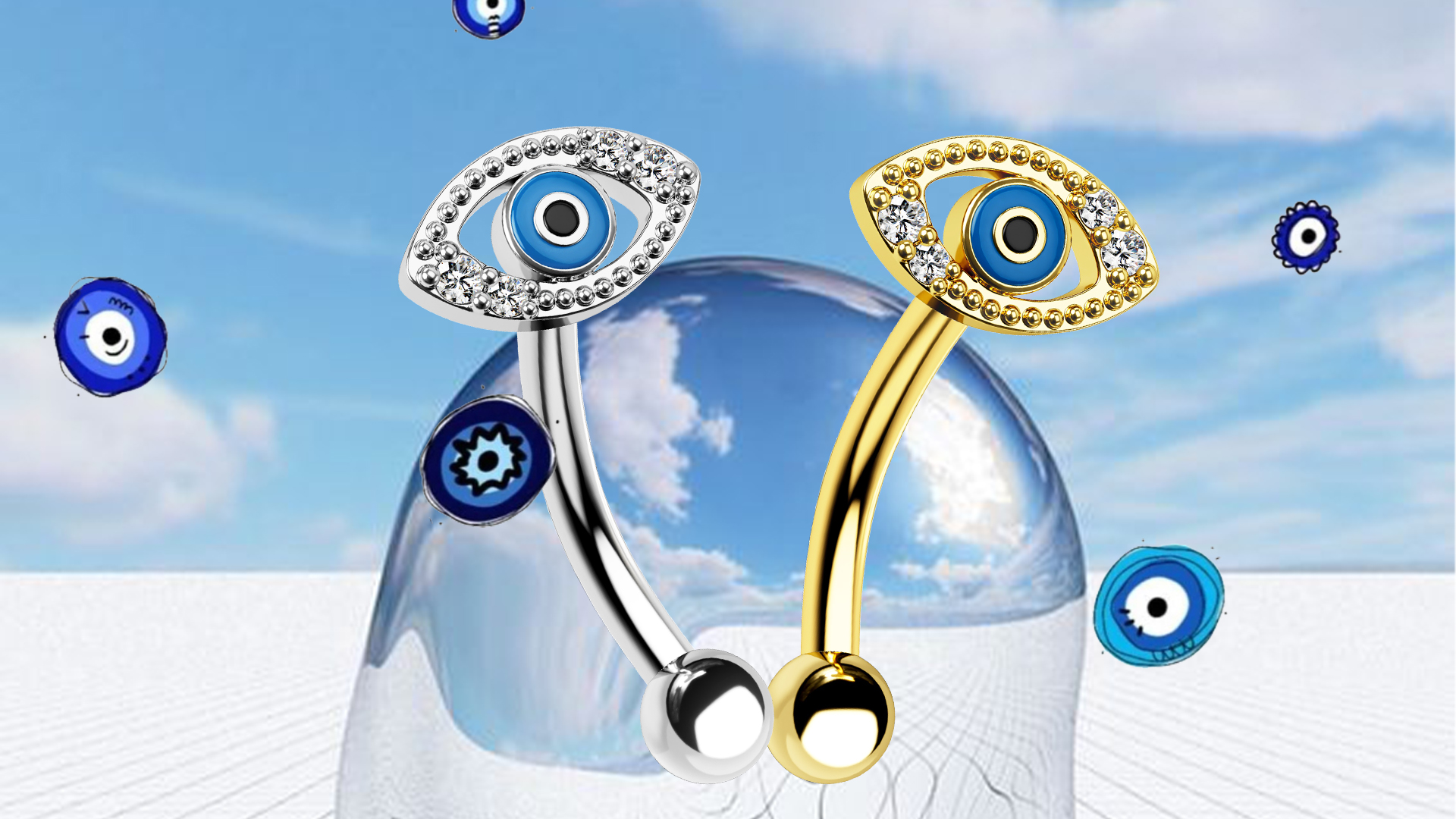 OUFER 16G Rook Earrings, 316L Surgical Steel Eyes Rook Piercing Jewelry, Clear CZ Paved Eyebrow Rings, Curved Barbells, Vertical Labret Lip Piercing Jewelry