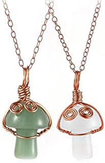 Wire Wrapped Mushroom Crystal Pendant Necklace Set Adjustable Link Chain Reiki Healing Quartz Stone Necklace for Girl Teen Friend Women Meditation Jewelry