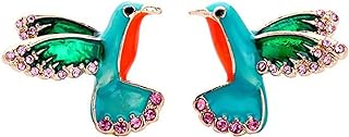 Push-Back Zinc Hummingbird Stud Earrings with Colorful Enamel for Women - Unique Oil Painting Style Design