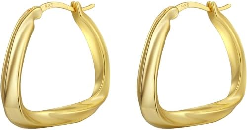 KesaPlan Thick Gold Hoop Earrings for Women,18K Gold Plated Sterling Silver Chunky Hoop Earrings Fashion Geometry Square Earrings Gold Jewelry for Gifts