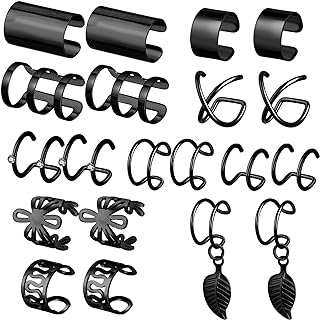 20 Pcs Ear Cuffs Wrap Clip On Earrings Women Girls Cuff Earrings Non Piercing Cartilage Helix Hoop Earring Adjustable Fake Earrings Piercings Punk Ear Jewelry Set Black Gold Silver Rose Gold