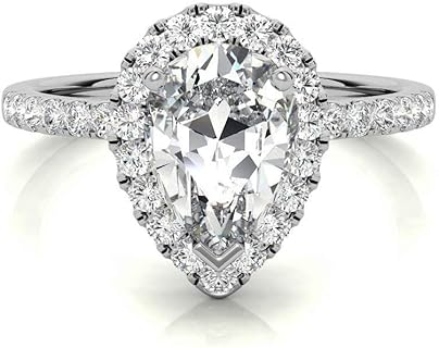 2.15 CT Pear Engagement Ring Wedding Eternity Band Vintage Solitaire Antique Halo-Setting Setting Silver Jewelry Anniversary Promise Vintage Ring Gift for Her