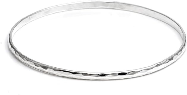 Women's Elegantly Hammered 925 Sterling Silver Bangle Bracelet, Sleek No-Clasp Design for Allergy-Sensitive Skin, Ideal Gift for Special Occasions