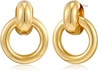 YUJIE Women's Goldstone Geometric Knot Stud Earrings with Dangle Design in Brass