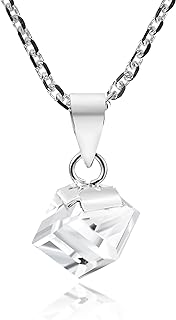 AeraVida Unisex Simple & Sparkling Clear Crystal Cube Prism on .925 Sterling Silver Pendant Chain Necklace for Modern Chic Style & Casual Everyday Fashion
