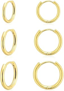 3 Pairs 14K Gold Plated Huggie Hoop Earrings for Women, Minimalist Gold Huggie Hoop Earrings, Simple 3 sizes Hoop Earrings for Women Men Girl Gift