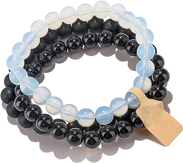 3Pcs 6/8mm Stretch Beaded Bracelet Healing Crystal Stone Bracelets for Women Men Semi-Precious Gemstone Bracelets Round Beads Jewelry Gifts Box