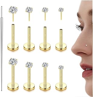 14k Gold-Filled, Stainless Steel, Threadless Nose Studs with Cubic Zirconia Accent – Unisex Design for Nose, Lip, Tragus Piercing - Hypoallergenic, Versatile & Comfortable LOLIAS Jewelry