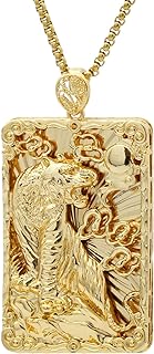 18K Gold Plated Huge Animal Tiger Dog Tag Pendant Necklace