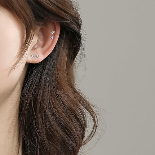 925 Sterling Silver Tiny Flower Stud Earrings, Hypoallergenic Cute Daisy Mini Sleeper Stud Earrings for Women Girls