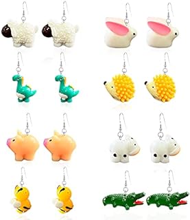 8 Pairs Creative Funny Cow Bee Drop Dangle Earrings Cute Sweet Cartoon Resin Animal Earrings for Women Girls Fashion Jewelry for Women Girls Gifts Set