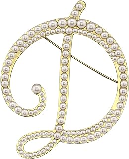 Alphabet Letters(A-Z) Plated Metal Simulated pearl Lapel Pin Brooches Collar for Women girls(Gold Tone)