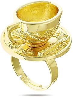 RechicGu Vintage Fairytale 3D Tea Cup Saucer Ring Party Fairy Tale Hatter Wonderland Cosplay Fancy Dress