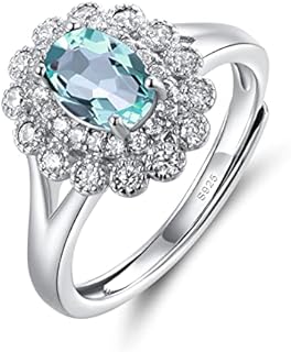 Princess Cut Aquamarine Engagement Ring, 925 Sterling Silver Platinum Plated with CZ Diamonds for Women, Adjustable Size - JIANGXIN Diana Royal Inspired Design