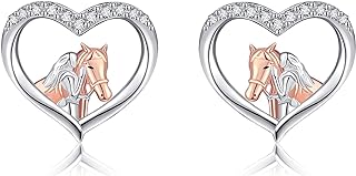 EXRANQO Horse Earrings For Girls 925 Sterling Sliver Cubic Zircon Horse Stud Earrings Cute Animal Horse Jewelry Gifts For Women Girls
