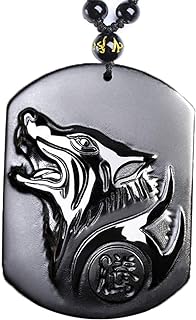 Pure Natural Obsidian Pendant Necklace Obsidian Crystal Pendant Necklace Pattern with Extend Bead Chain for Men or Women