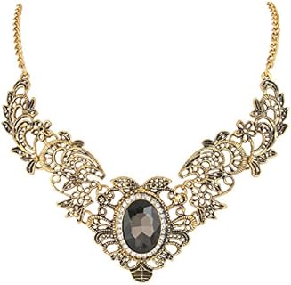 BriLove Women's Vintage Inspired Crystal Floral Scroll Statement Necklace
