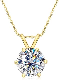 AnuClub 2.0-3.0 CT D Color Moissanite Pendant Necklace For Women D Color VVS1 Round Cut Four-Claw Lab Diamond 18K Gold Plated Silver Necklace With Certificate