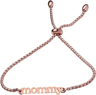 Children's Gold Bangle Bracelet - Personalized Mommy Stainless Steel Bangle with Box Chain and Lobster Claw Clasp