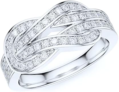 Sterling Silver Tie the Love Knot Full of Simulated Round Brilliant Cut Diamond or Genuine Moissanites Promise Ring Wedding Band