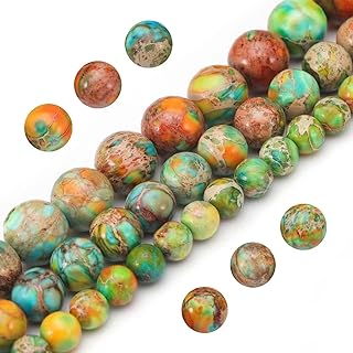 10mm Round Orange Imperial Jasper Bead Necklace by YoungBling, Genuine Stone Beads in Polished Smooth Design for DIY Jewelry Making
