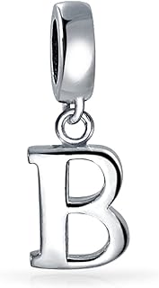 Personalized Rhodium-Plated Silver Initial Charms with Dangle Block for Women, ABC-A-Z Design, Ideal for Bracelets