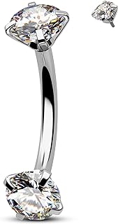 CM Crareesi Mania Belly Button Ring Surgical Steel Internal Thread Belly Button Rings Double Clear CZ Belly Piercing Jewelry 14G Belly Rings