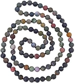No-Clasp 36-Inch Fancy Jasper Bead Necklace for Women and Men, Matte-Finish Semi-Precious Stone Strand