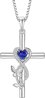 Butterfly Cross Necklace 925 Sterling Silver Crucifix Pendant Heart Birthstone Religious Jewelry for Women