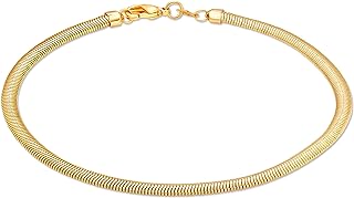 Barzel 18K Gold Plated Herringbone Snake Anklet for Women - Made in Brazil