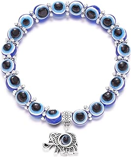 Caiyao Evil Eye Bead Bracelet Stretchy Hamsa Palm of Fatima Hand Butterfly Owl Elephant Tortoise Animal Amulet Bracelet for Women Men Girl Boy Teen Friend Protection Jewelry Good Luck Gift