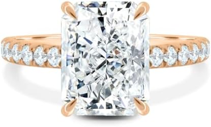 Thea Moissanite 2 CT Radiant Cut Handmade Engagement Ring, Hidden Halo Bridal Wedding Ring for Women, Anniversary Promise Gifts Her