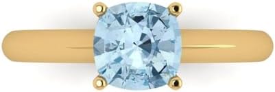 Clara Pucci 1.50 ct Cushion Cut Solitaire Natural Aquamarine Engagement Wedding Bridal Promise Anniversary Ring 18K Yellow Gold