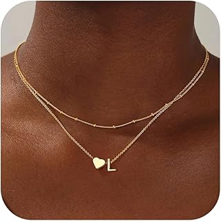 TINGN Valentinstag Geschenke - Buchstaben Anhänger Gold Kette für Damen, 18K vergoldet, Herz-Anhänger, 43,18cm lang mit Verlängerung, hypoallergen und nickelfrei, ideal für Frauen