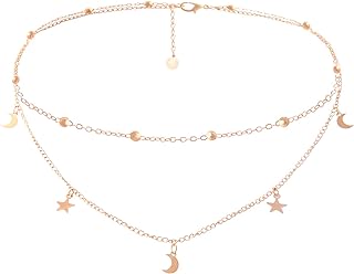 Star Moon Charm Necklace Layering Chain Choker for Women Girls